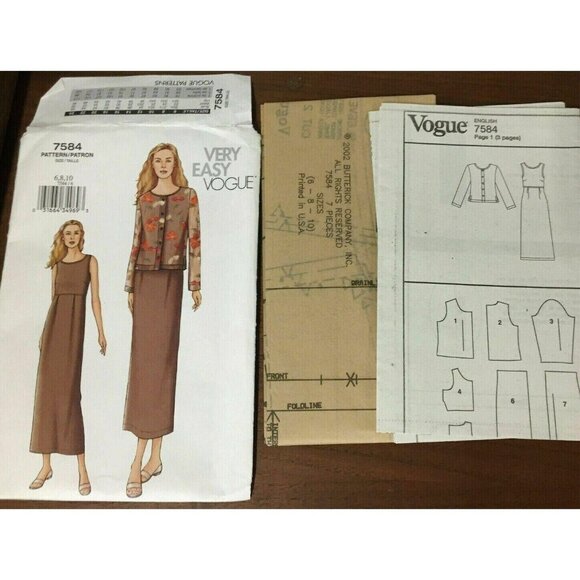 Sewing Pattern Vogue 7584 Misses’ Vintage Dress and Jacket Size 6-8-10 Very Easy - Picture 5 of 5